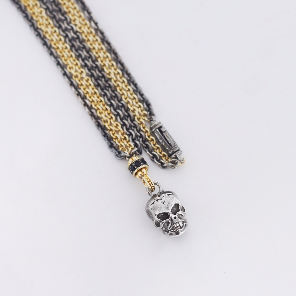 Scott Kay 925 Silver Skull Black Sapphire Necklace - Picture 2 of 3